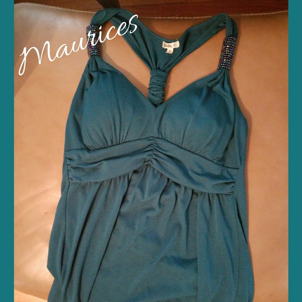 Teal Maurices Halter Top with Beading